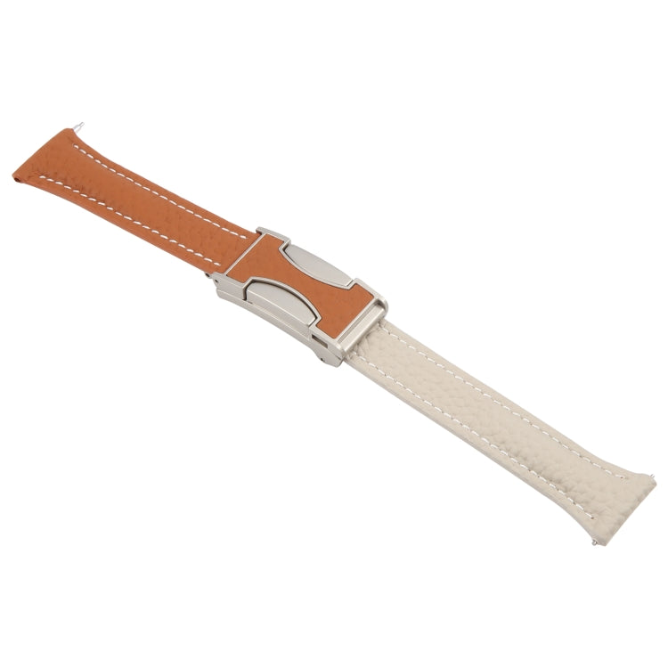 22mm Universal Slim Magnetic Buckle Genuine Leather Watch Band(Brown Light Grey)