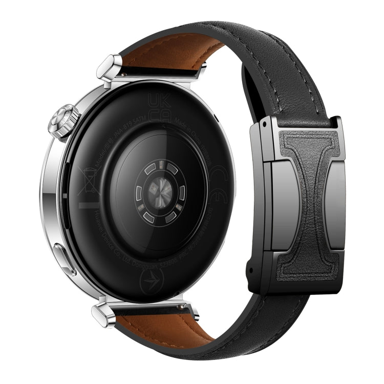 22mm Universal Slim Magnetic Buckle Genuine Leather Watch Band(Plain Weave Black)