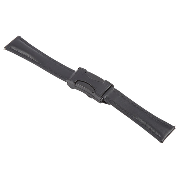 22mm Universal Slim Magnetic Buckle Genuine Leather Watch Band(Plain Weave Black)