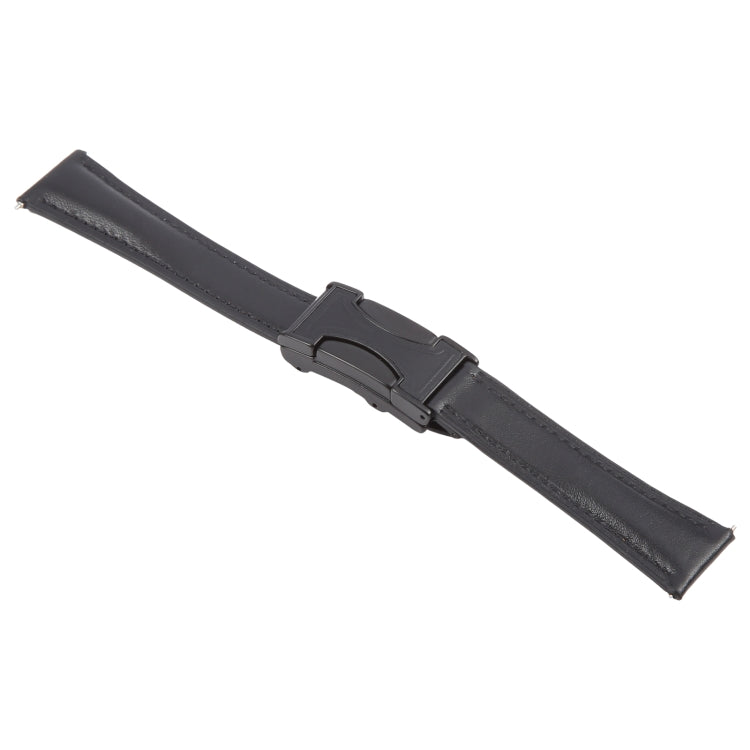 22mm Universal Slim Magnetic Buckle Genuine Leather Watch Band(Plain Weave Black)