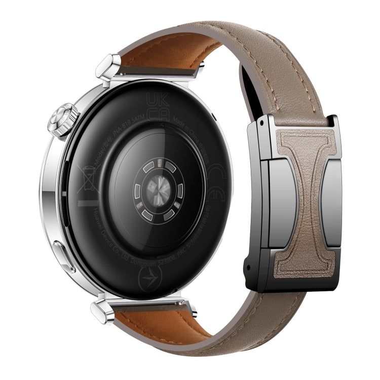 22mm Universal Slim Magnetic Buckle Genuine Leather Watch Band(Plain Weave Dark Grey)