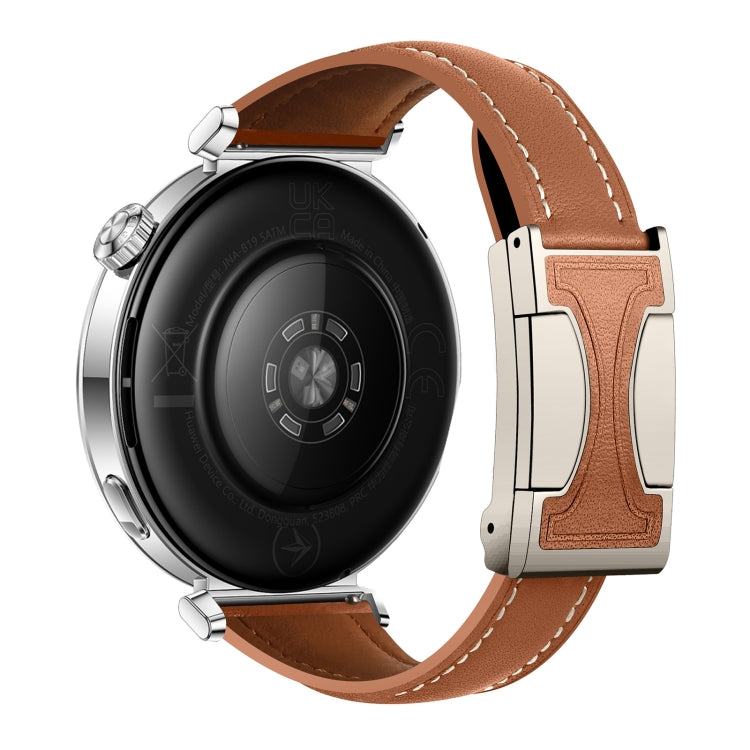 22mm Universal Slim Magnetic Buckle Genuine Leather Watch Band(Plain Weave Brown)