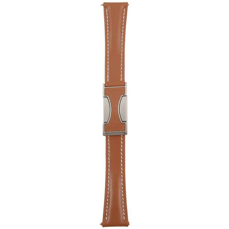 22mm Universal Slim Magnetic Buckle Genuine Leather Watch Band(Plain Weave Brown)