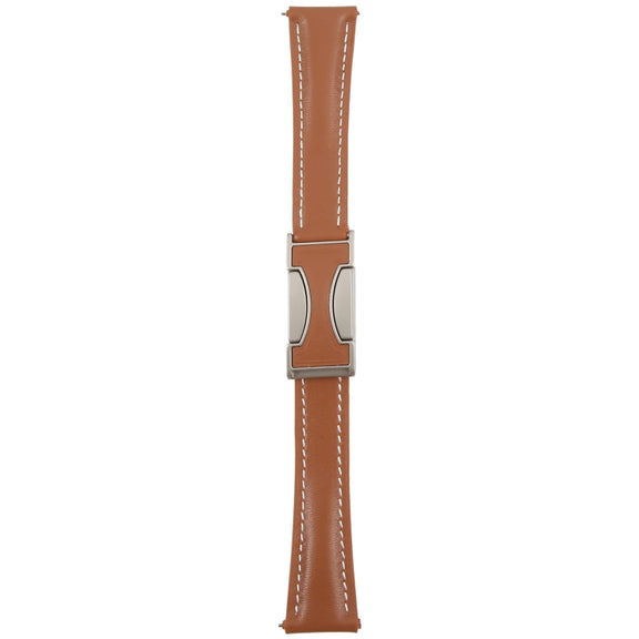 22mm Universal Slim Magnetic Buckle Genuine Leather Watch Band(Plain Weave Brown)