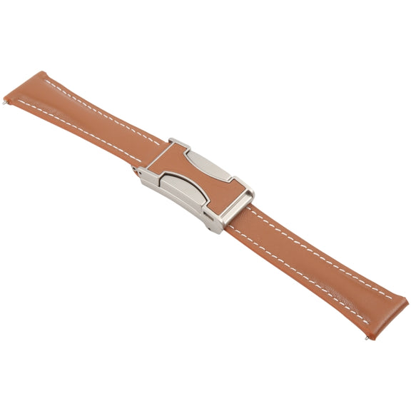 22mm Universal Slim Magnetic Buckle Genuine Leather Watch Band(Plain Weave Brown)