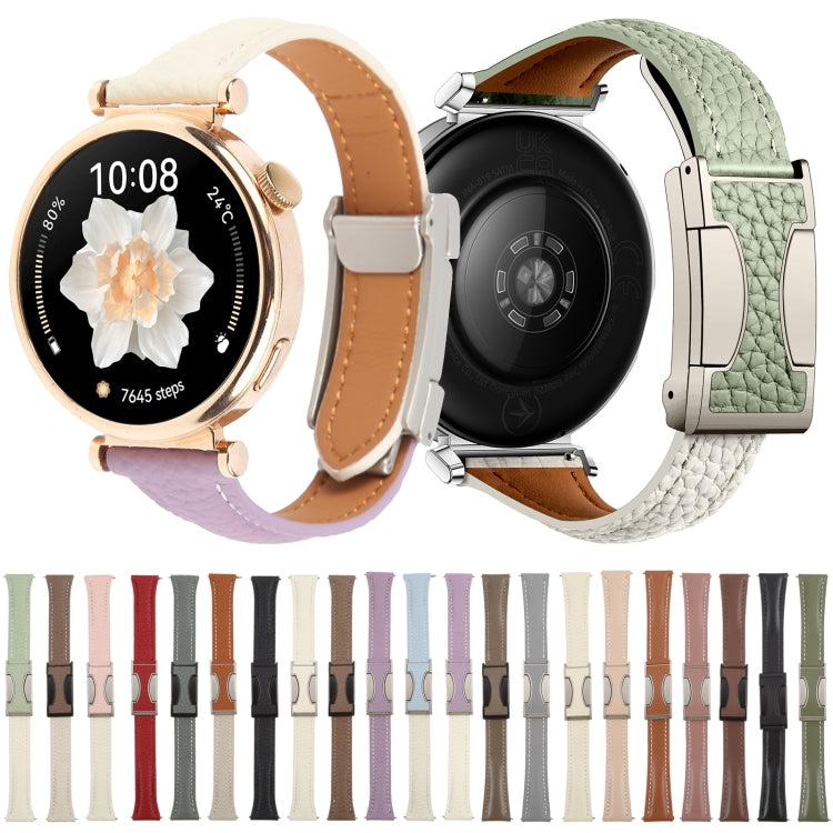 20mm Universal Slim Magnetic Buckle Genuine Leather Watch Band(Beige)