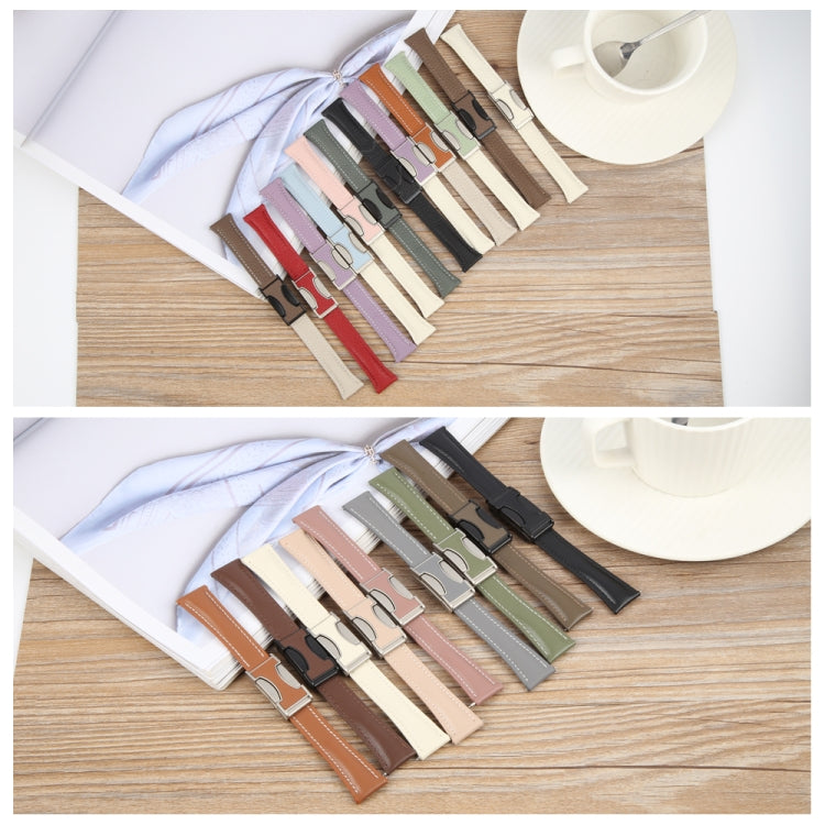 18mm Universal Slim Magnetic Buckle Genuine Leather Watch Band(Plain Weave Grey)