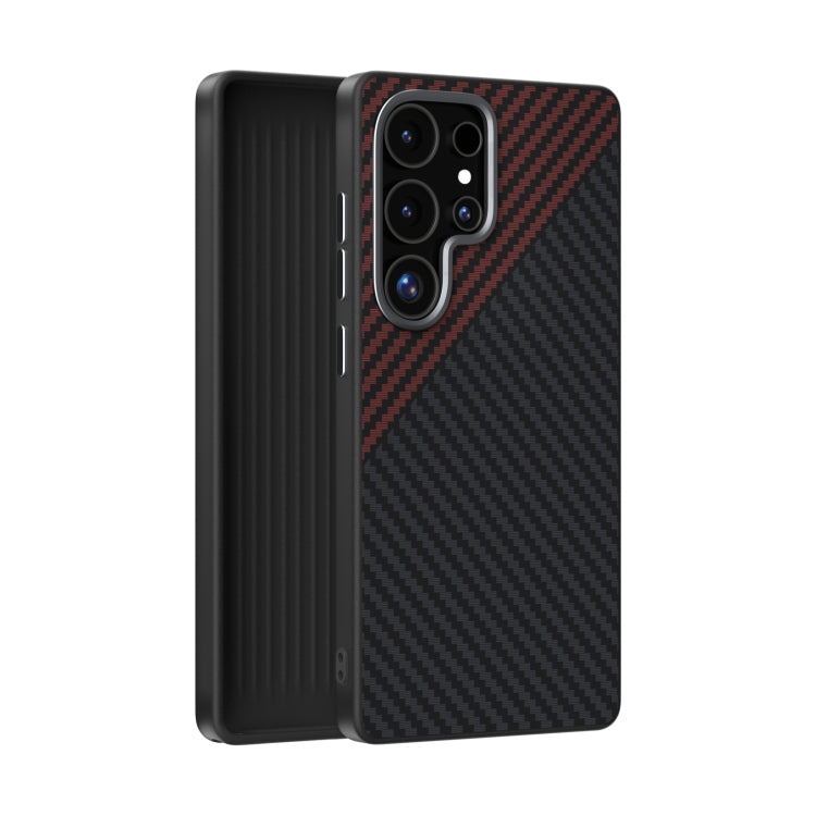 For Samsung Galaxy S25 Ultra 5G ABEEL C Carbon Fiber Series 6D Micro Relief MagSafe Phone Case(Black Red)