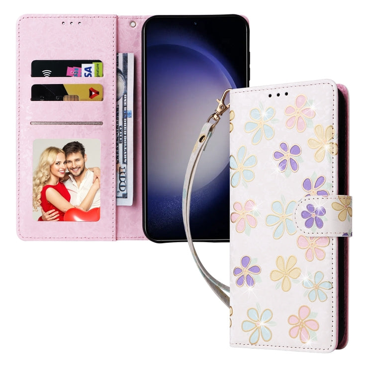 For Samsung Galaxy S25 5G Bronzing Painting RFID Leather Phone Case(Bloosoming Flower)
