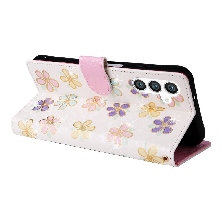 For Samsung Galaxy S25 5G Bronzing Painting RFID Leather Phone Case(Bloosoming Flower)
