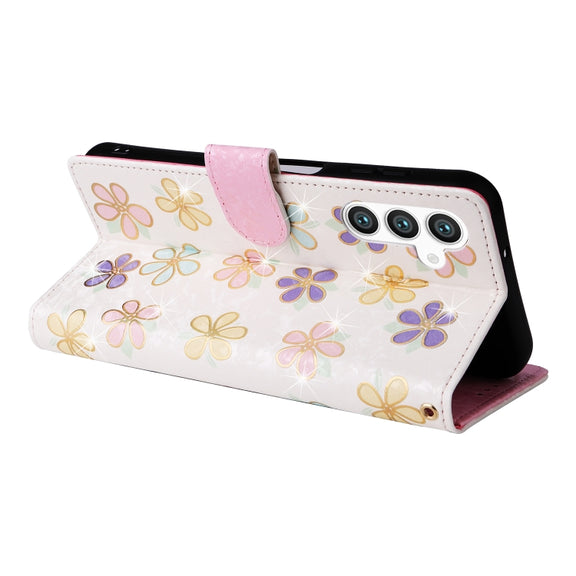 For Samsung Galaxy S25 5G Bronzing Painting RFID Leather Phone Case(Bloosoming Flower)