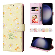 For Samsung Galaxy S25 5G Bronzing Painting RFID Leather Phone Case(Yellow Daisy)