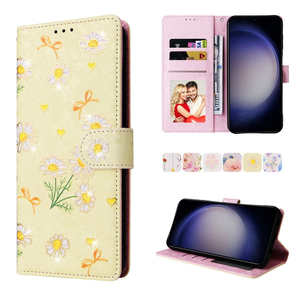 For Samsung Galaxy S25 5G Bronzing Painting RFID Leather Phone Case(Yellow Daisy)