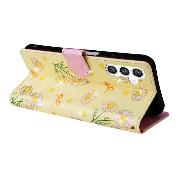 For Samsung Galaxy S25 5G Bronzing Painting RFID Leather Phone Case(Yellow Daisy)