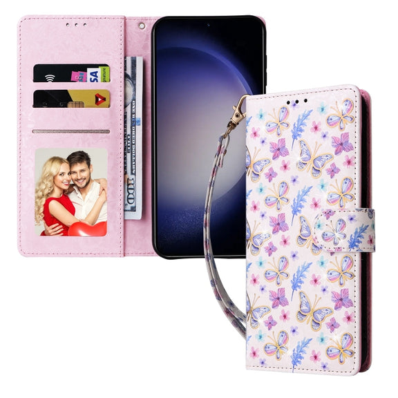 For Samsung Galaxy S25 5G Bronzing Painting RFID Leather Phone Case(Pansies)