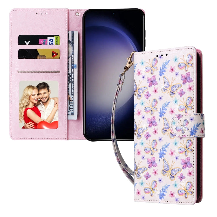 For Samsung Galaxy S25 5G Bronzing Painting RFID Leather Phone Case(Pansies)