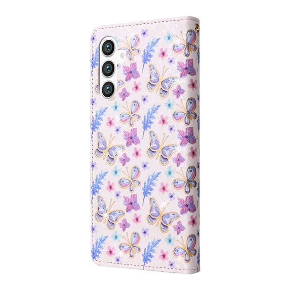 For Samsung Galaxy S25 5G Bronzing Painting RFID Leather Phone Case(Pansies)