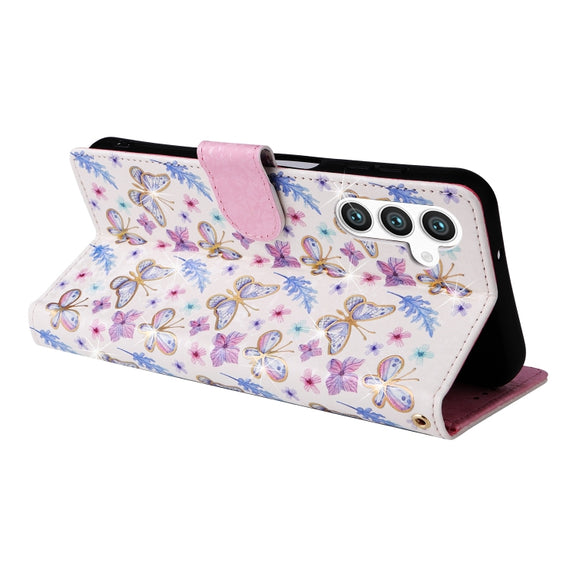 For Samsung Galaxy S25 5G Bronzing Painting RFID Leather Phone Case(Pansies)
