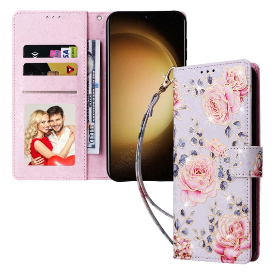 For Samsung Galaxy S25+ 5G Bronzing Painting RFID Leather Phone Case(Pastoral Rose)