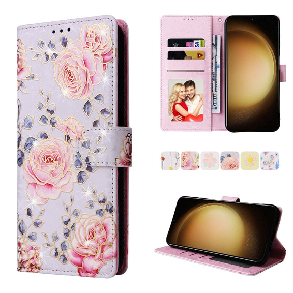 For Samsung Galaxy S25+ 5G Bronzing Painting RFID Leather Phone Case(Pastoral Rose)