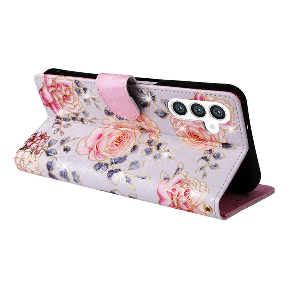 For Samsung Galaxy S25+ 5G Bronzing Painting RFID Leather Phone Case(Pastoral Rose)