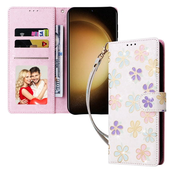 For Samsung Galaxy S25+ 5G Bronzing Painting RFID Leather Phone Case(Bloosoming Flower)