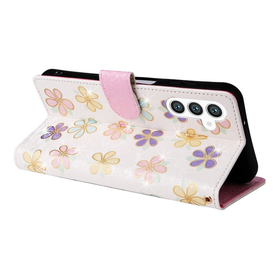 For Samsung Galaxy S25+ 5G Bronzing Painting RFID Leather Phone Case(Bloosoming Flower)