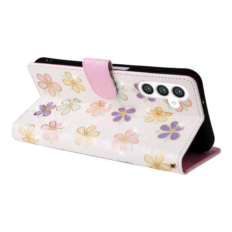 For Samsung Galaxy S25+ 5G Bronzing Painting RFID Leather Phone Case(Bloosoming Flower)