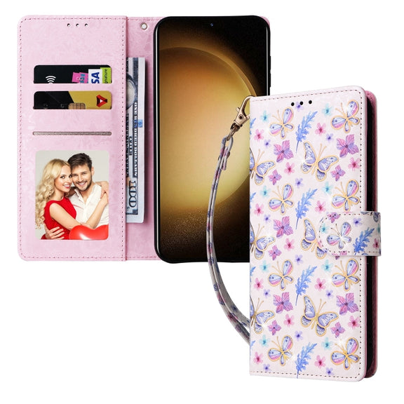 For Samsung Galaxy S25+ 5G Bronzing Painting RFID Leather Phone Case(Pansies)