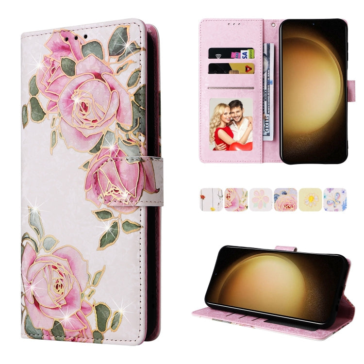 For Samsung Galaxy S25+ 5G Bronzing Painting RFID Leather Phone Case(Rose Flower)