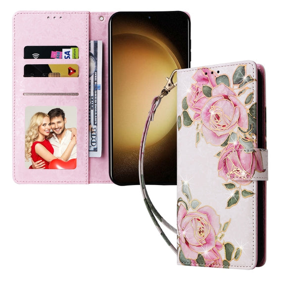For Samsung Galaxy S25+ 5G Bronzing Painting RFID Leather Phone Case(Rose Flower)