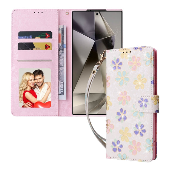 For Samsung Galaxy S25 Ultra 5G Bronzing Painting RFID Leather Phone Case(Bloosoming Flower)