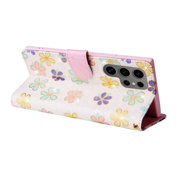 For Samsung Galaxy S25 Ultra 5G Bronzing Painting RFID Leather Phone Case(Bloosoming Flower)
