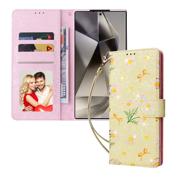 For Samsung Galaxy S25 Ultra 5G Bronzing Painting RFID Leather Phone Case(Yellow Daisy)
