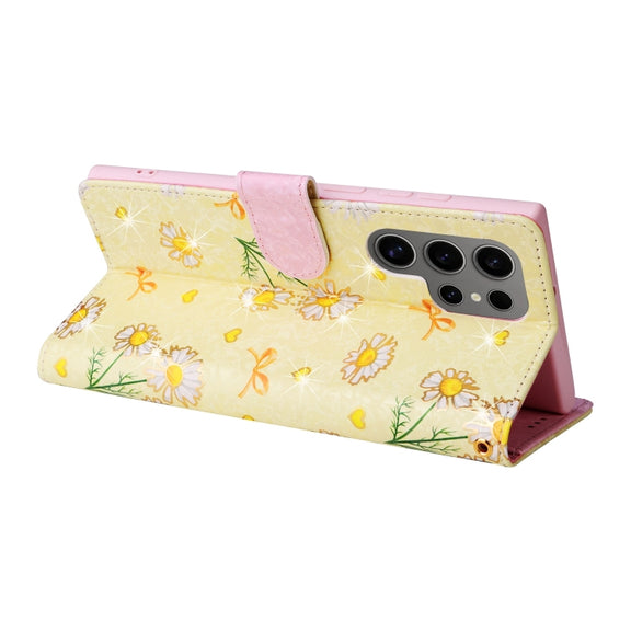 For Samsung Galaxy S25 Ultra 5G Bronzing Painting RFID Leather Phone Case(Yellow Daisy)