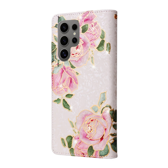 For Samsung Galaxy S25 Ultra 5G Bronzing Painting RFID Leather Phone Case(Rose Flower)