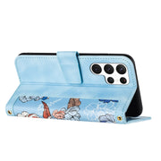 For Samsung Galaxy S25 Ultra 5G Floral Pattern Leather Phone Case with Lanyard(Light Blue)