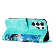 For Samsung Galaxy S25 Ultra 5G Floral Pattern Leather Phone Case with Lanyard(Green)