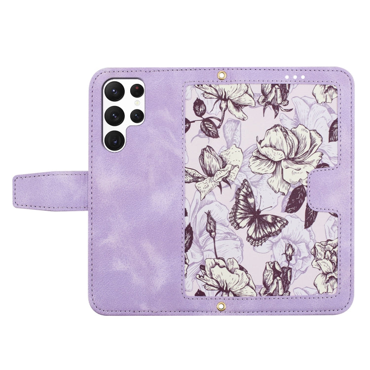 For Samsung Galaxy S25 Ultra 5G Floral Pattern Leather Phone Case with Lanyard(Light Purple)