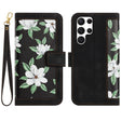 For Samsung Galaxy S25 Ultra 5G Floral Pattern Leather Phone Case with Lanyard(Black) - free shipping - PMC Jewellery - Order now!