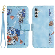 For Samsung Galaxy S25+ 5G Floral Pattern Leather Phone Case with Lanyard(Light Blue)