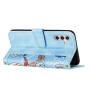 For Samsung Galaxy S25+ 5G Floral Pattern Leather Phone Case with Lanyard(Light Blue)