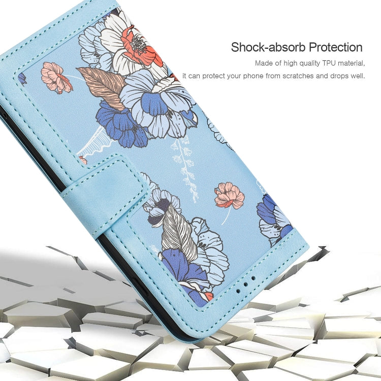 For Samsung Galaxy S25+ 5G Floral Pattern Leather Phone Case with Lanyard(Light Blue)