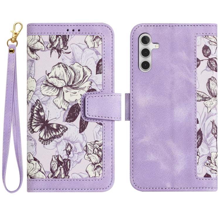 For Samsung Galaxy S25+ 5G Floral Pattern Leather Phone Case with Lanyard(Light Purple)