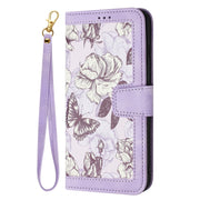 For Samsung Galaxy S25+ 5G Floral Pattern Leather Phone Case with Lanyard(Light Purple)