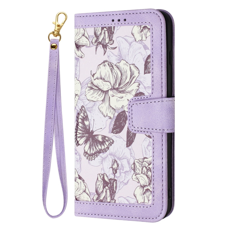For Samsung Galaxy S25+ 5G Floral Pattern Leather Phone Case with Lanyard(Light Purple)
