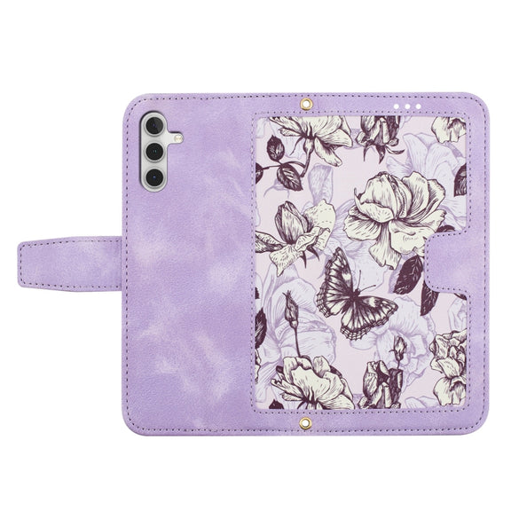 For Samsung Galaxy S25+ 5G Floral Pattern Leather Phone Case with Lanyard(Light Purple)