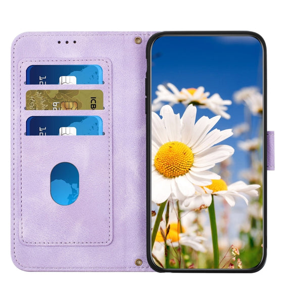 For Samsung Galaxy S25+ 5G Floral Pattern Leather Phone Case with Lanyard(Light Purple)