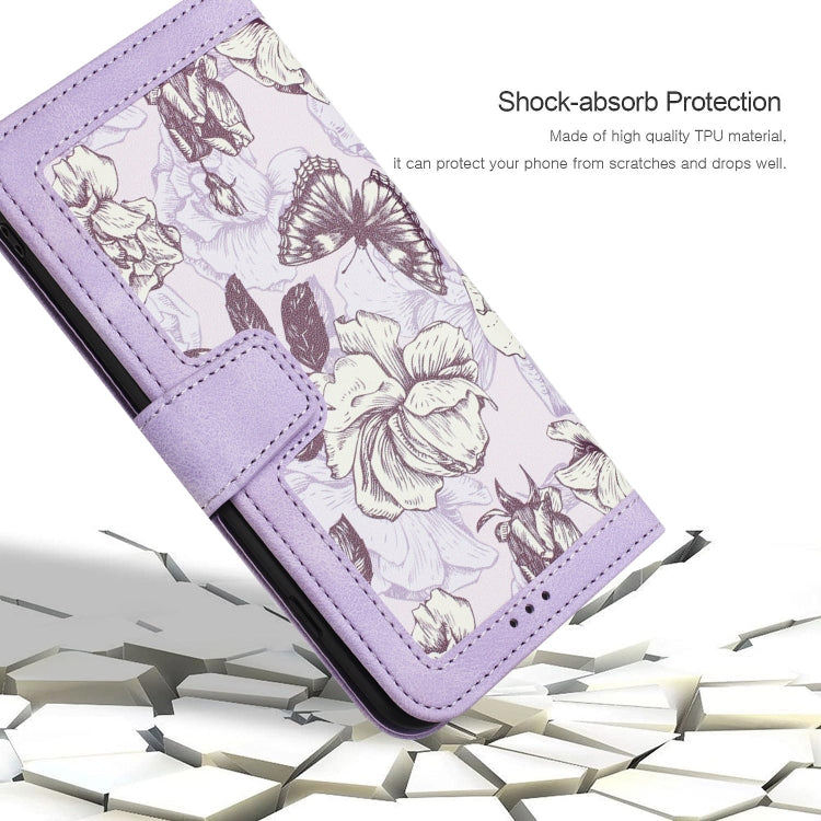 For Samsung Galaxy S25+ 5G Floral Pattern Leather Phone Case with Lanyard(Light Purple)