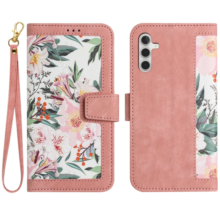 For Samsung Galaxy S25+ 5G Floral Pattern Leather Phone Case with Lanyard(Pink)